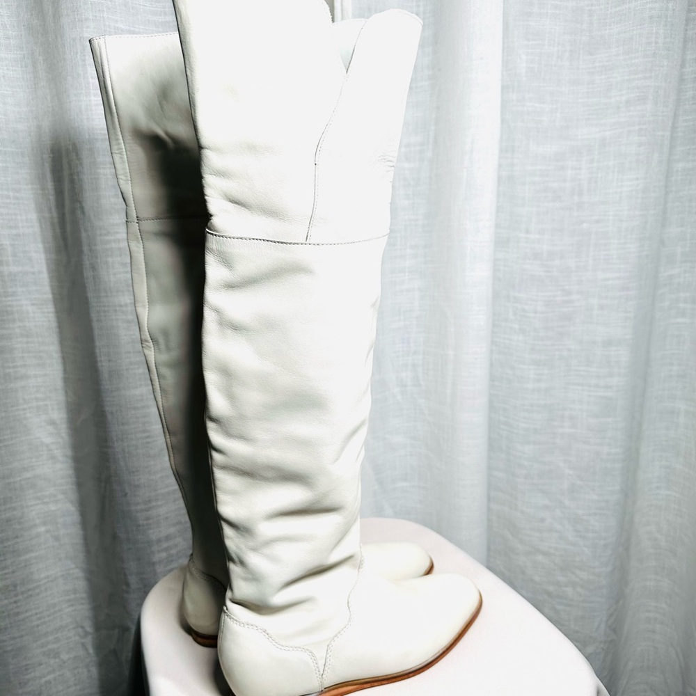 Genuine Leather Cream Over The Knee Women's Boots/ also can roll down! - Picture 9 of 16